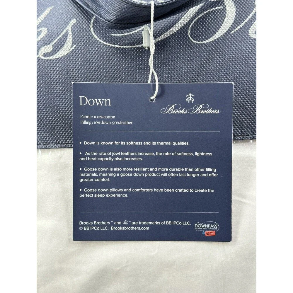 Brooks Brothers Down & Feathers King Size Bed Pillow 20”x36”